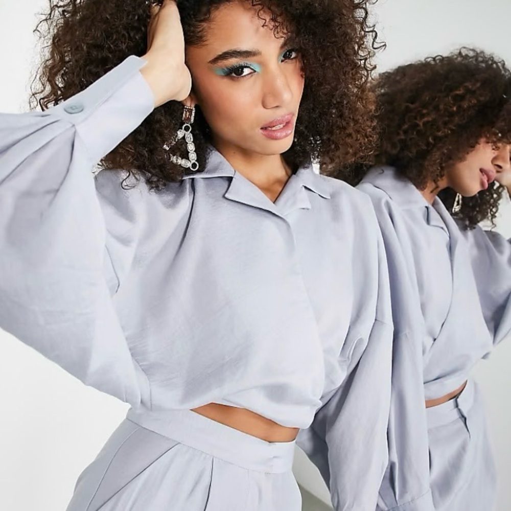 ASOS EDITION Maximalism Wrap Front Drapey Blouse With Open Back Tie Moss Gray